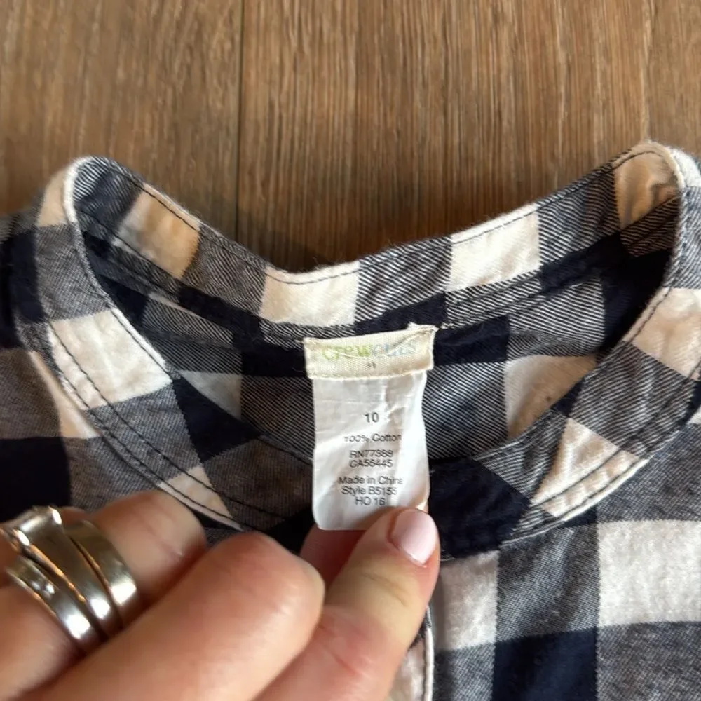 CREWCUTS 100% COTTON NAVY AND WHITE CHECKED TUNIC TOP SIZE 10